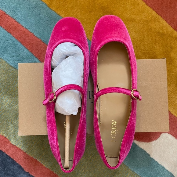 Bright Pink J.Crew Velvet Mary-Jane - Picture 1 of 7